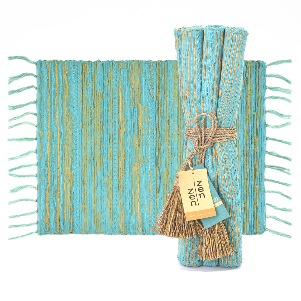 Vetiver Placemats set/6 | Aqua Stripes