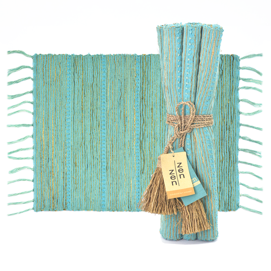 Vetiver Placemats set/6 | Aqua Stripes