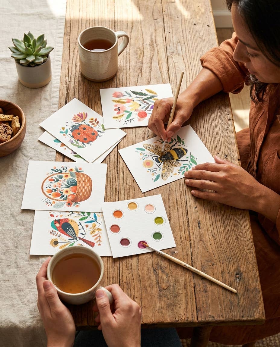 All-in-One Watercolor Art Prints + Postcards: Folk Art (Copy)