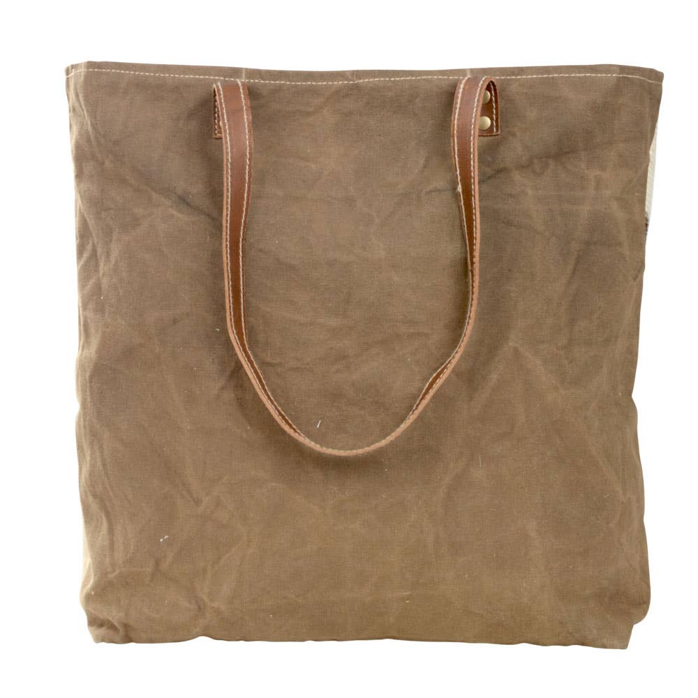 Brown Tote With Designed Front And Cowhide Sides