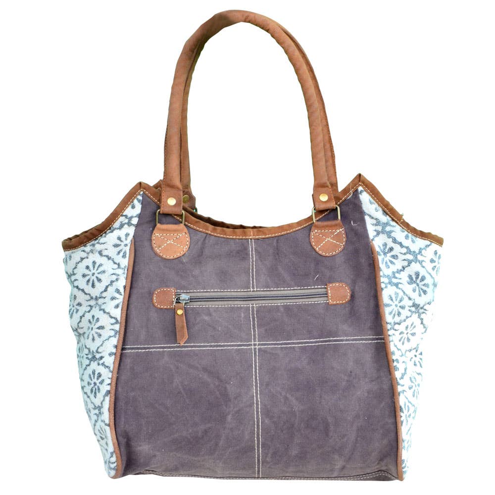 White And Grey Canvas Blue Moon Coffee Tote
