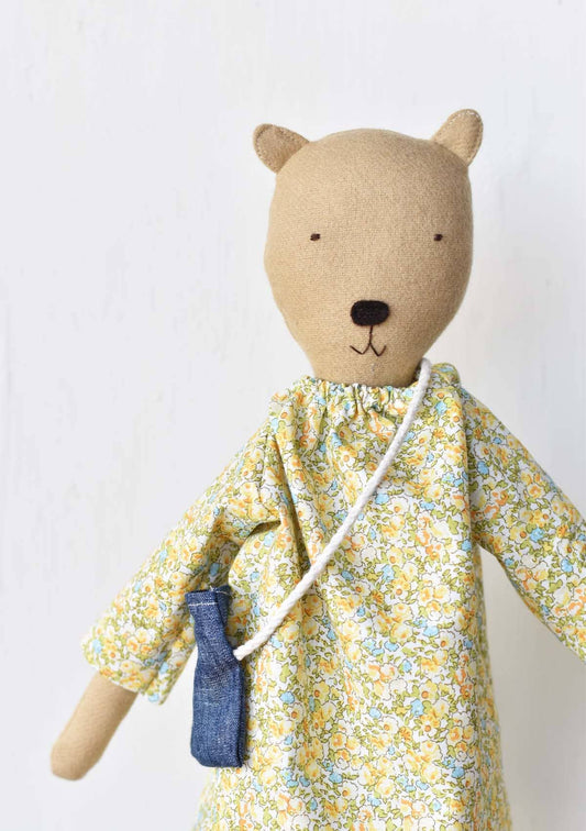 Agatha the Bear Doll- Floral Day Dress- Handmade