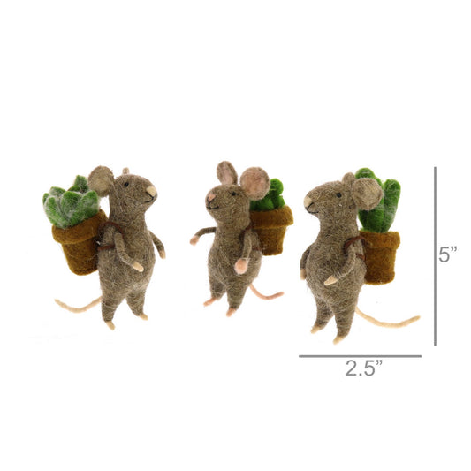 Mice with Succulents, Set of 3