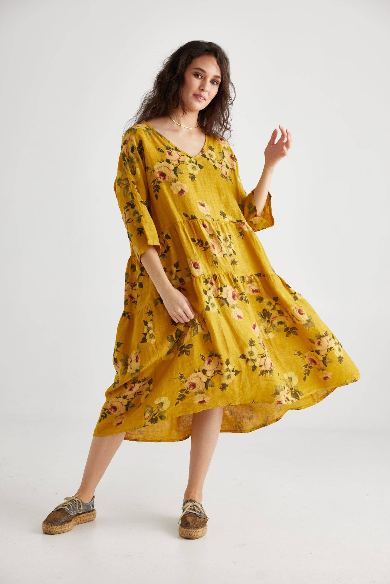 Stella Floral Linen Dress.  Sunflower
