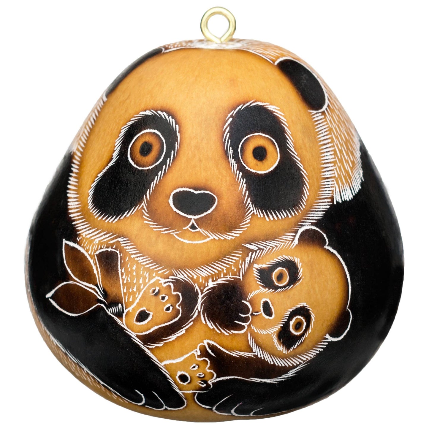 Panda Bear Mom & Cub - Gourd Ornament - Natural Holiday