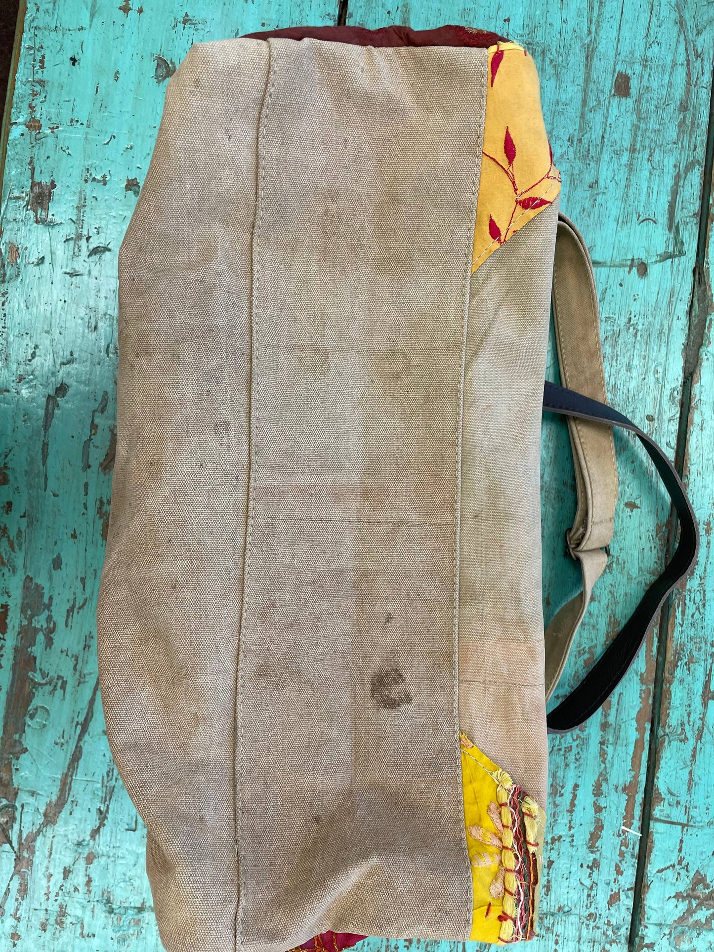 Military Tent w/Vintage Textiles Overnight Travel Bag