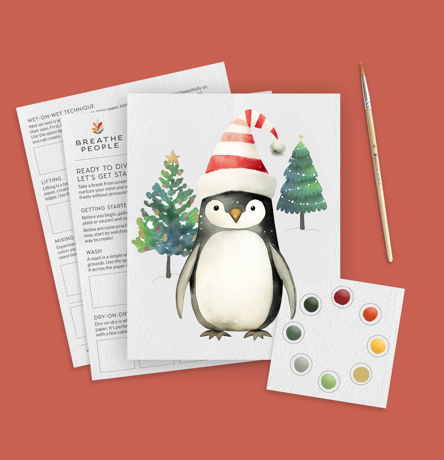 Holiday Penguin Watercolor Kit — Beginner Art Kit for Kids