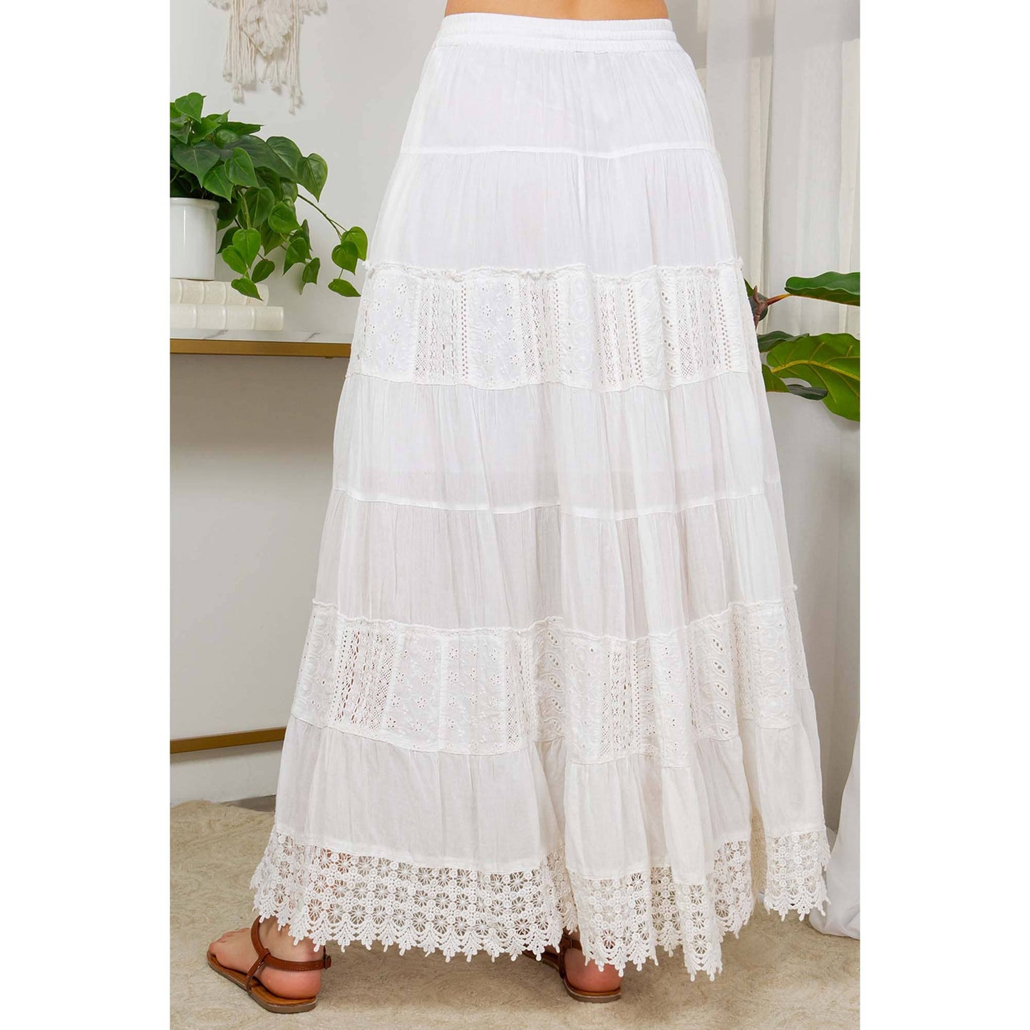 7 Tiered Crinkle Lace Patchwork Skirt with Pocket