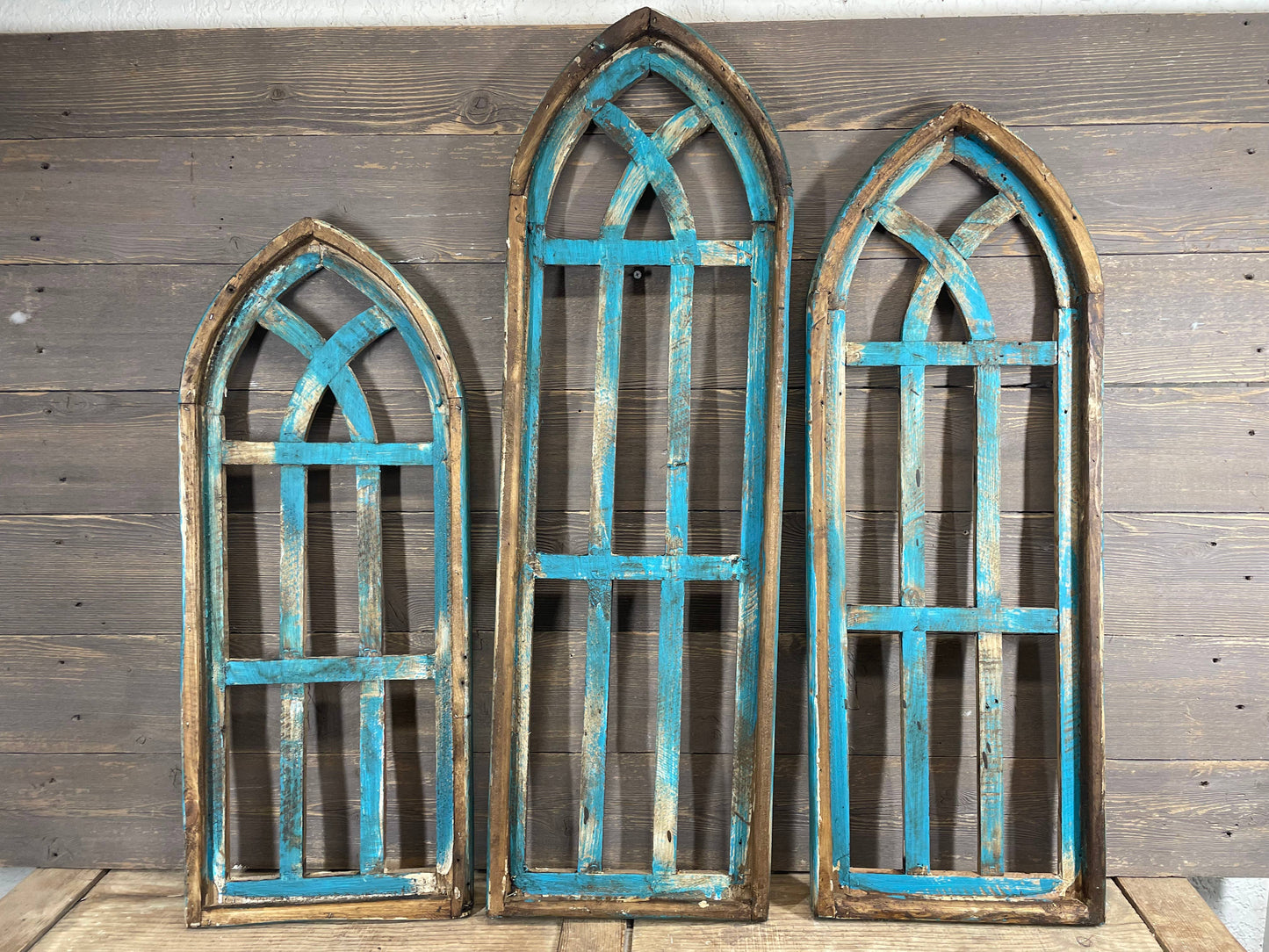 Cathedral Wall Windows-Set 3-Turquoise