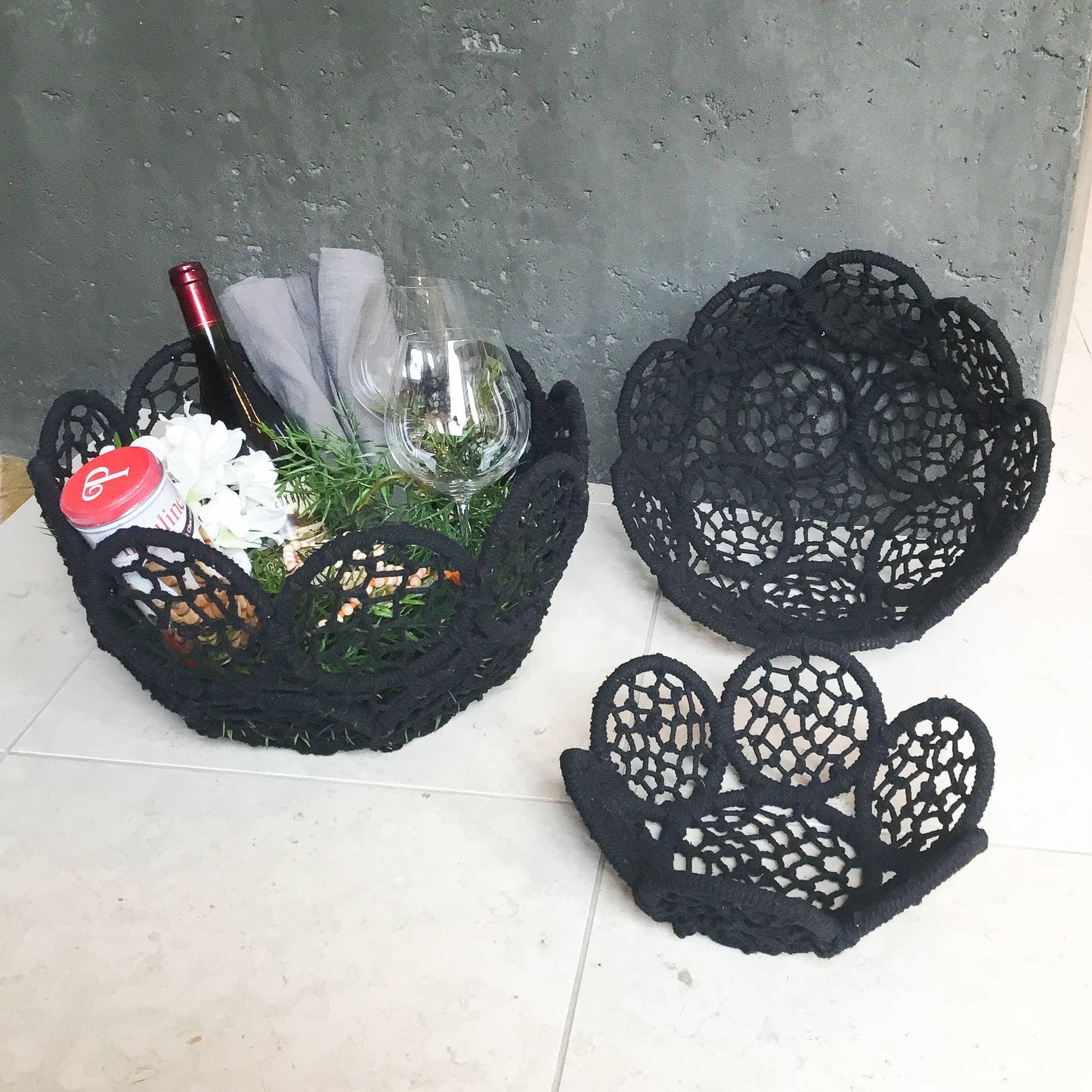 Jute Flower Baskets, Set of 3