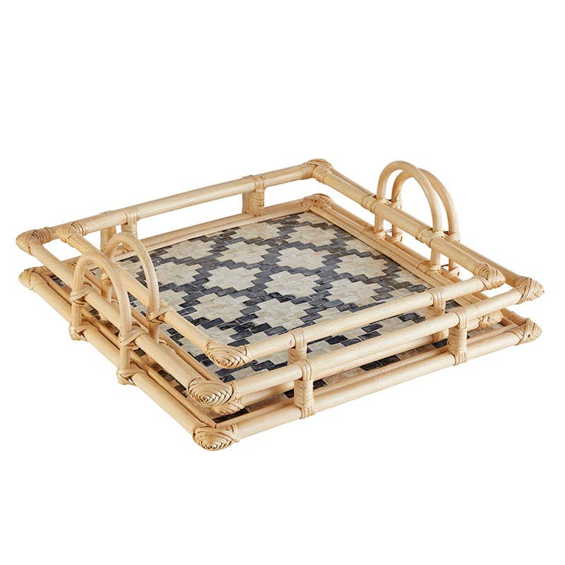 Inlaid Rattan Trays - Set of 2