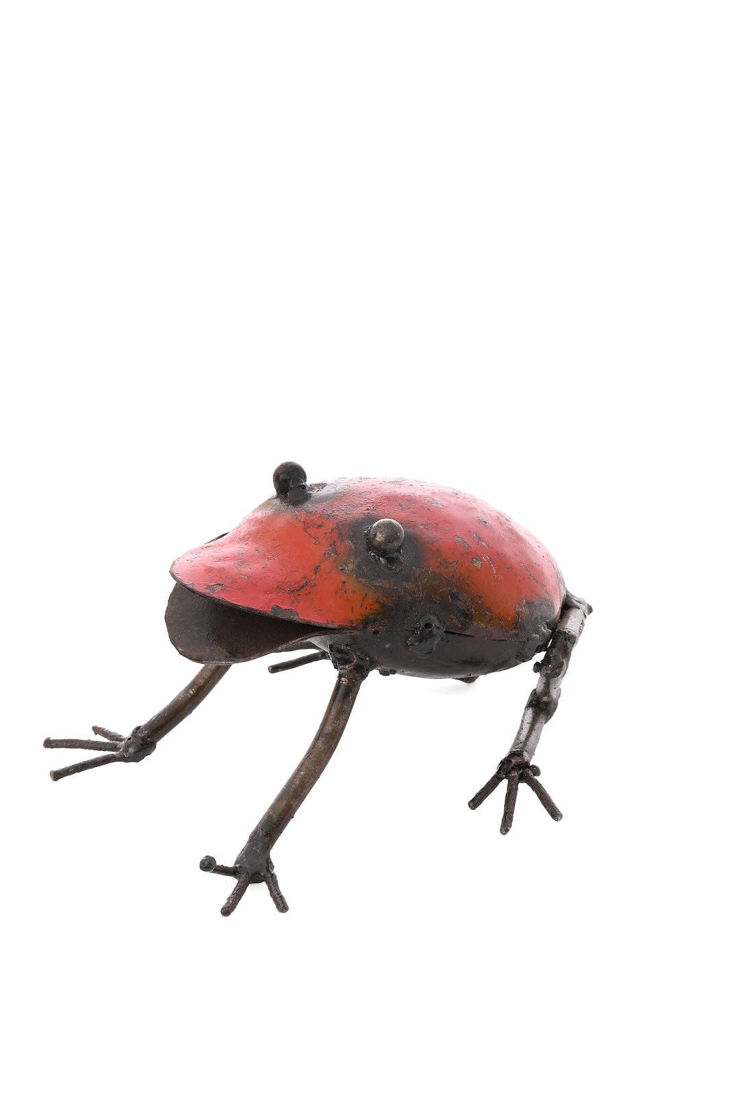 Red Recycled Metal Frog Sculpture