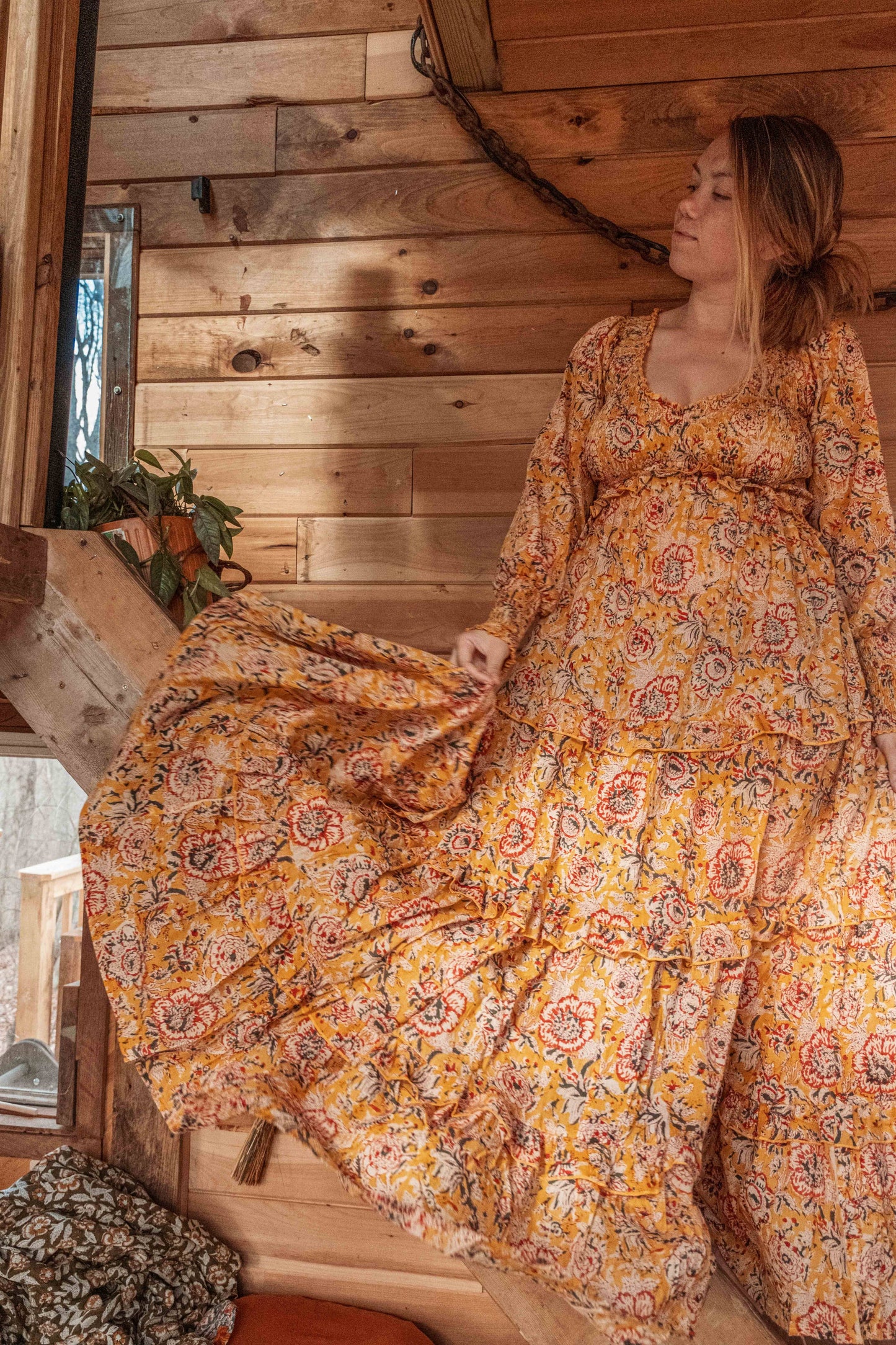 ORGANIC Cotton Block Printed Maxi Dress, Floral EMILIA Dress