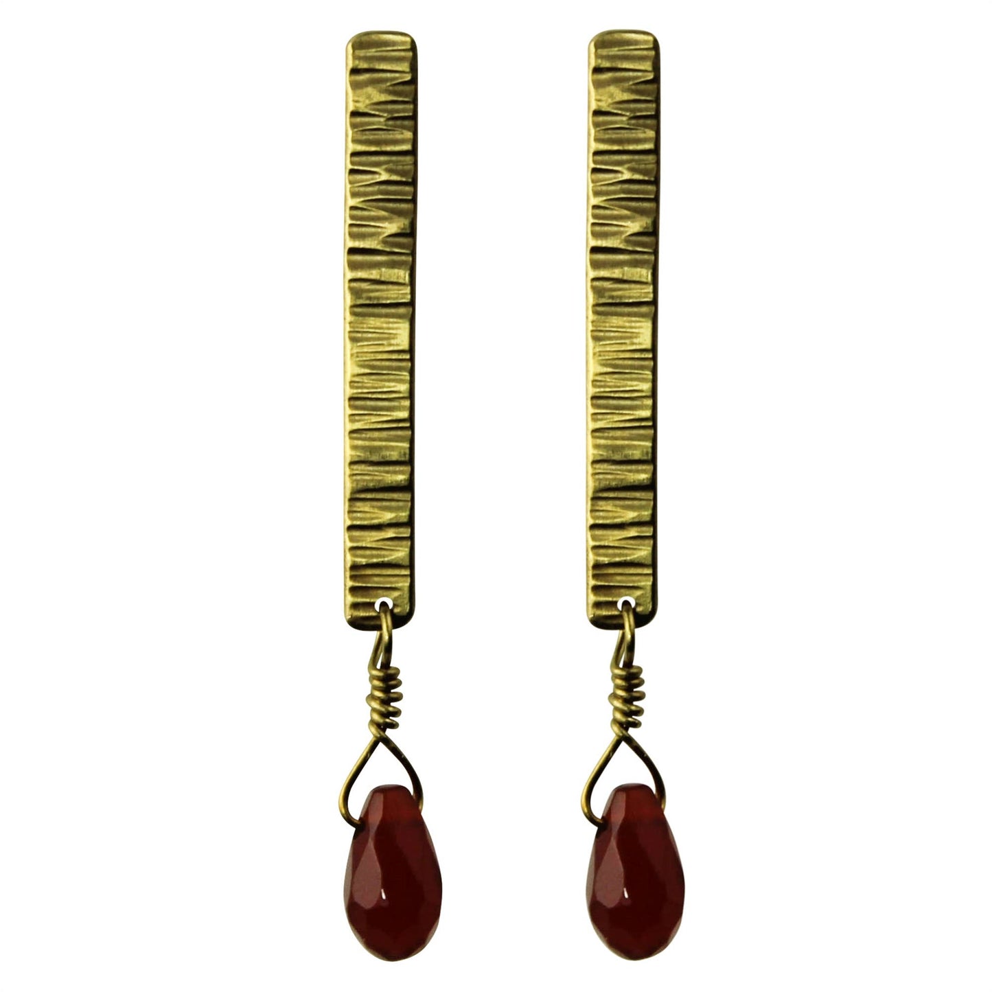 Tab Post Earring with Carnelian, Brass