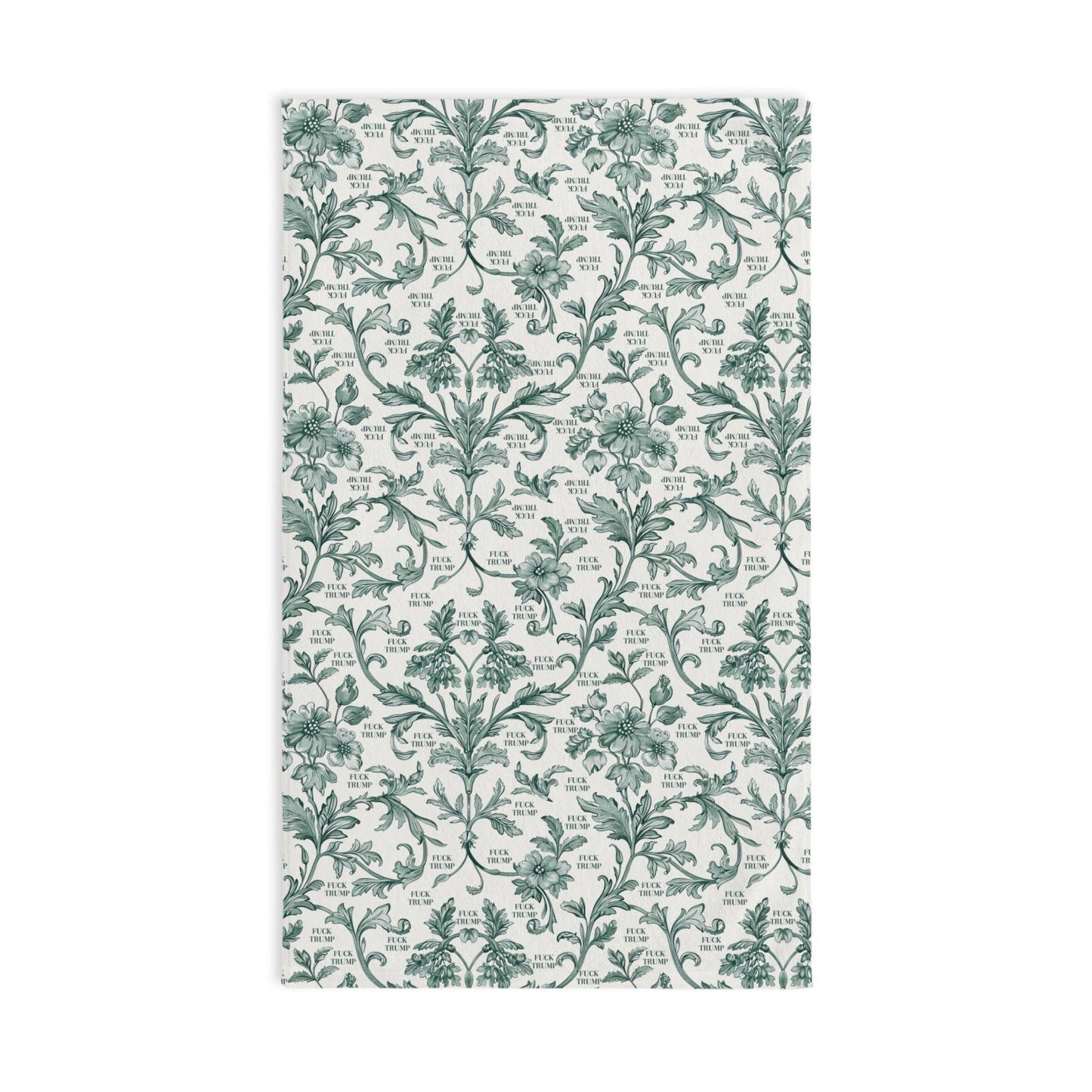 Green Toile de Jouy Fuck Trump Hand Towel