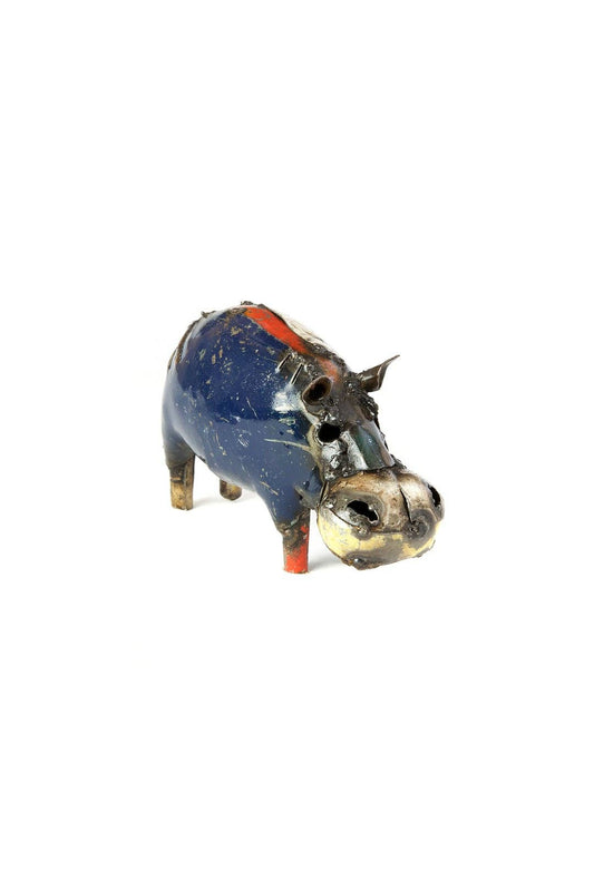 Tiny Colorful Recycled Oil Drum Hippo Sculpture