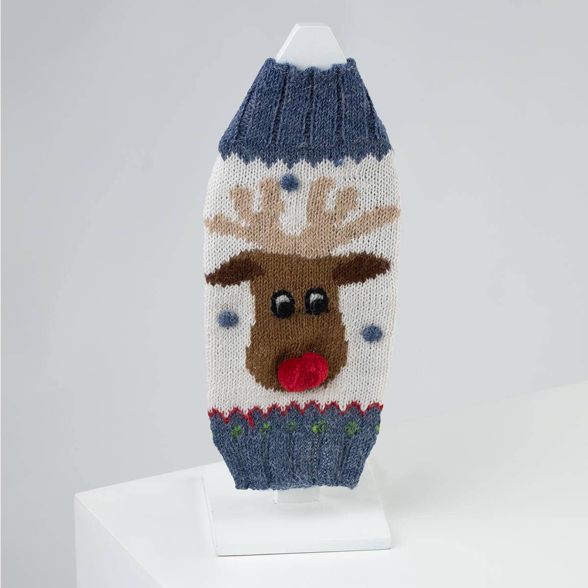 Blue Rudolph Alpaca Dog Sweater