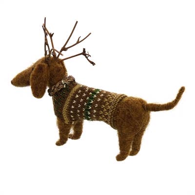 Reindog Daschund with Antlers Ornament, Felt