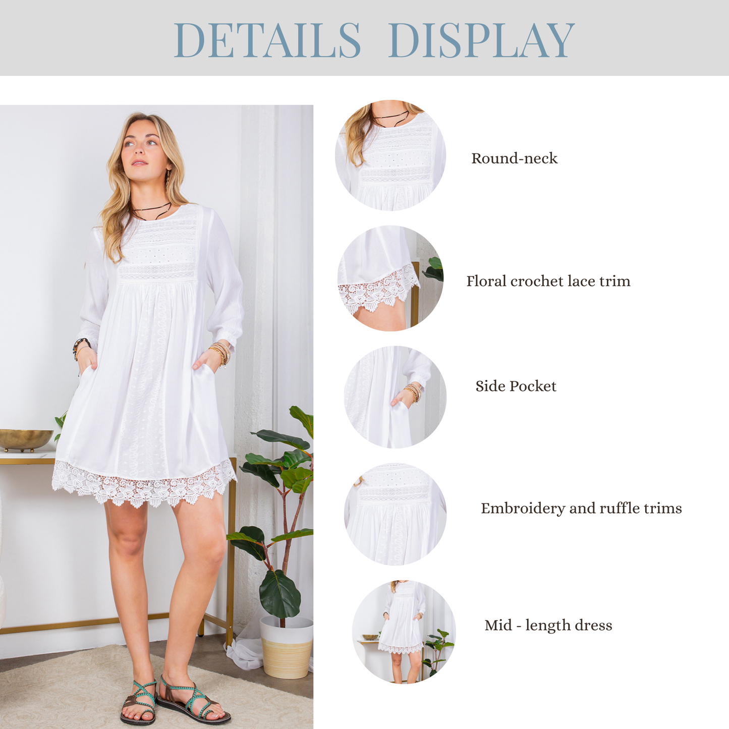 Long Sleeves Lace Detailing Dress