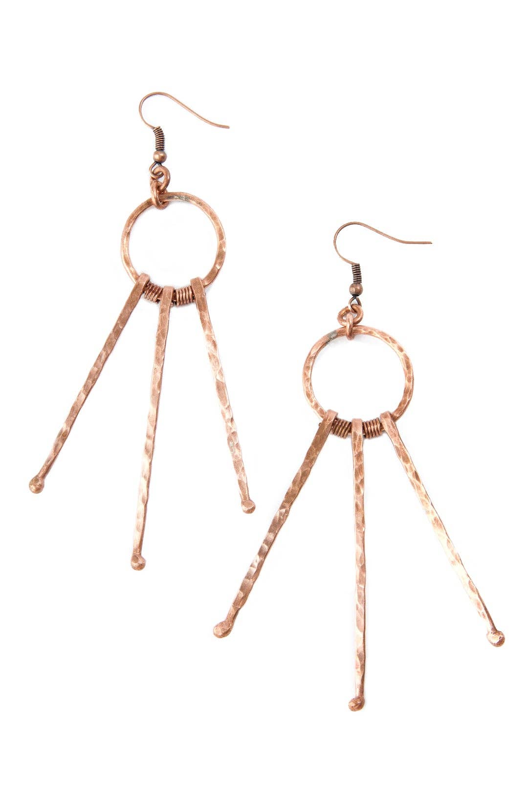 F.R.E.E. Woman Trinity Hammered Copper Earrings