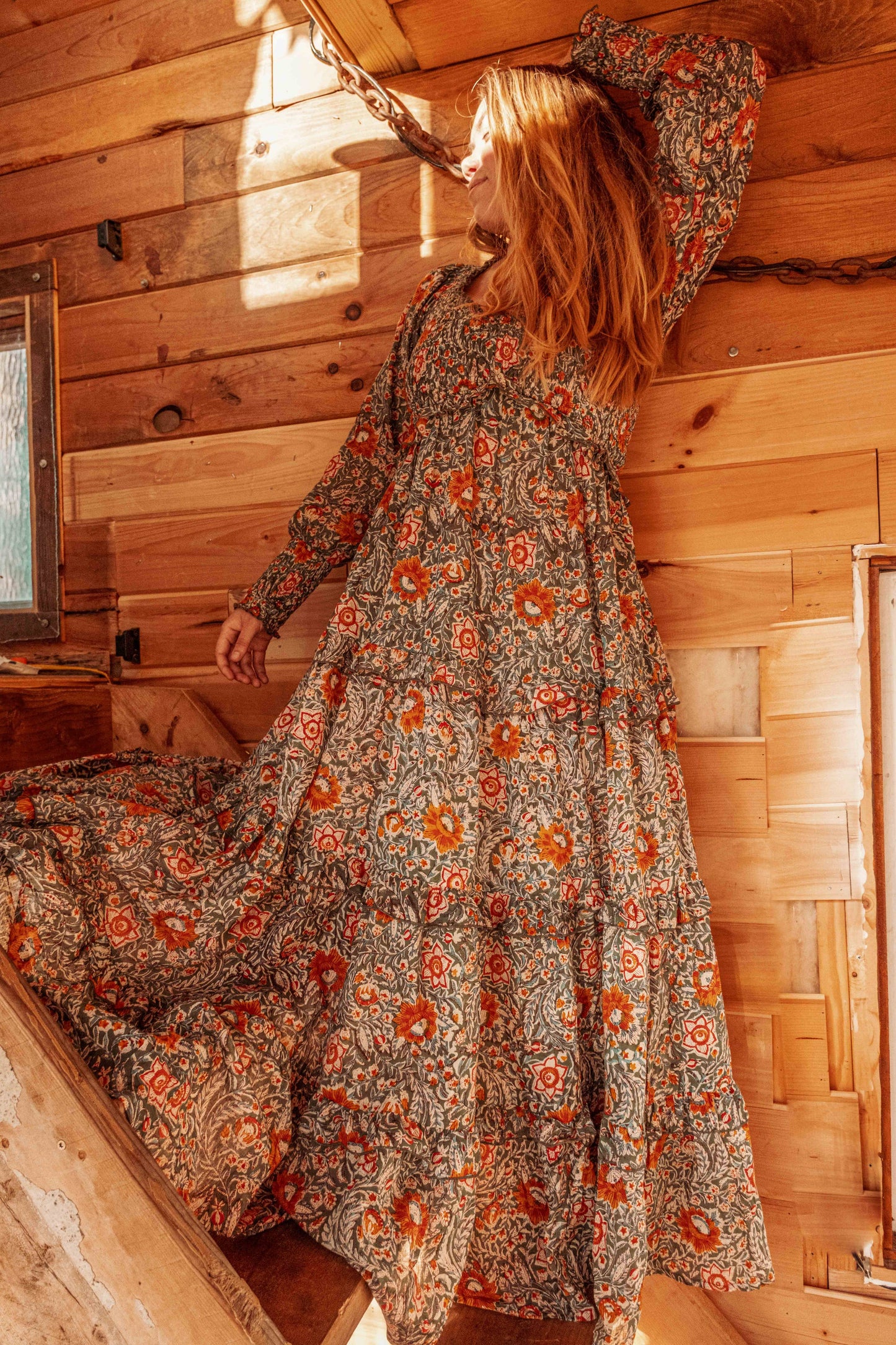 ORGANIC Cotton Block Printed Maxi Dress, Floral EMILIA Dress