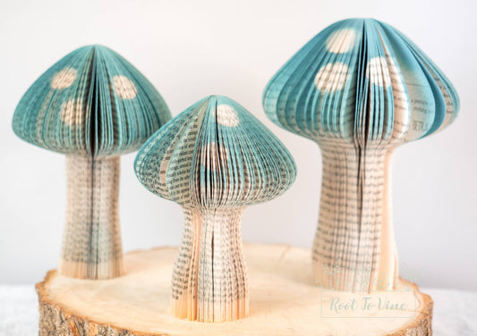 Book Page Mushrooms-Teal-Easter Decor-Gift-Eco-Friendly Gift