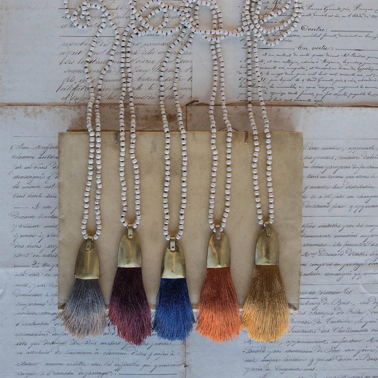 Brass and Tassel Pendant - Aubergine