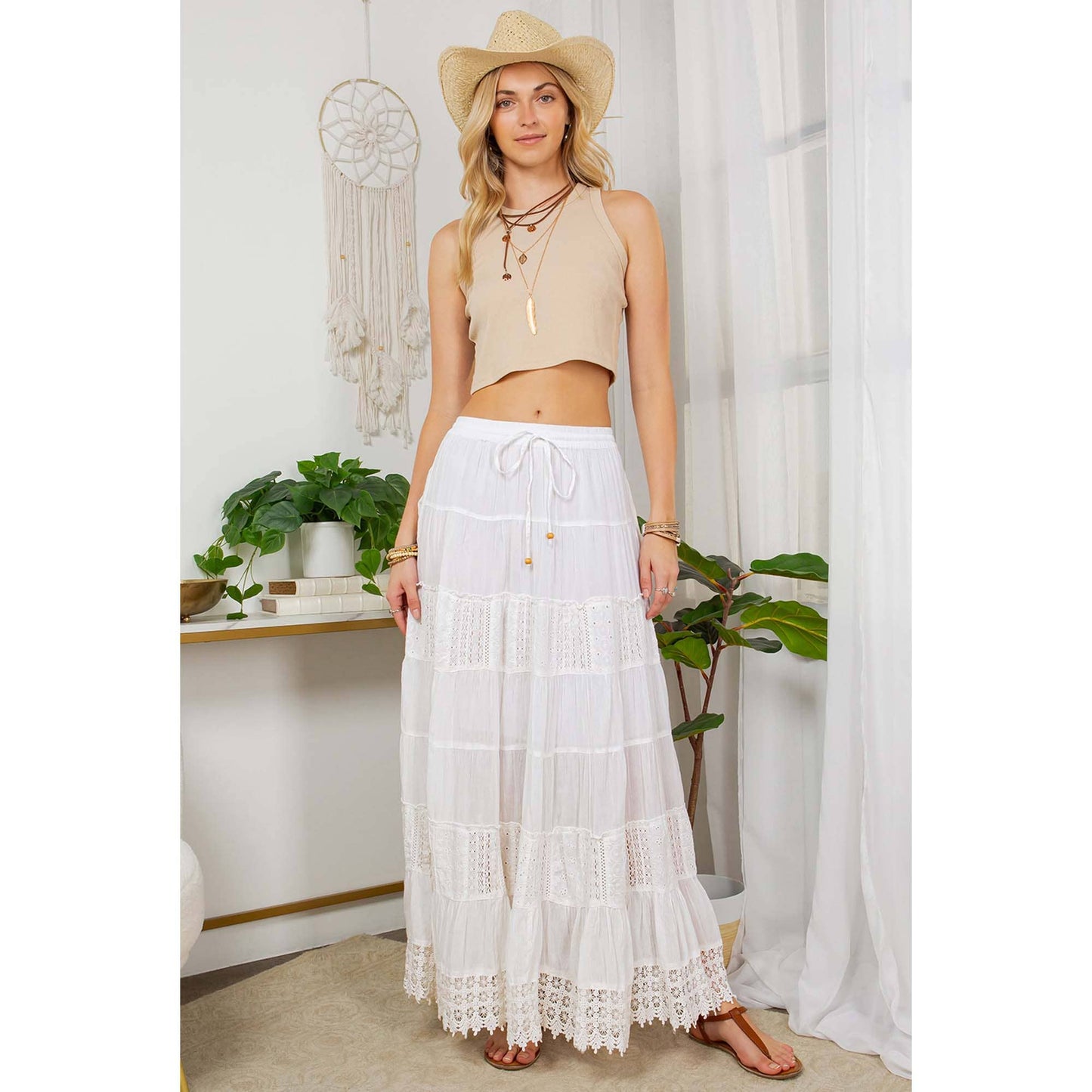 7 Tiered Crinkle Lace Patchwork Skirt with Pocket