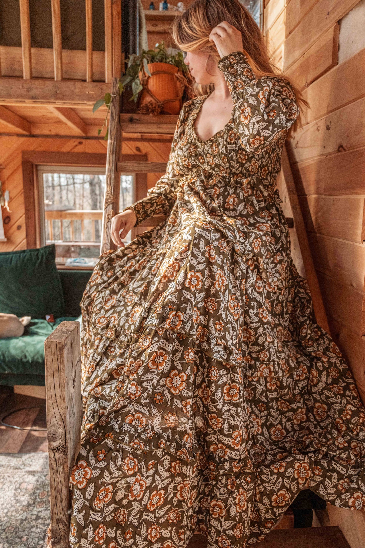 ORGANIC Cotton Block Printed Maxi Dress, Floral EMILIA Dress