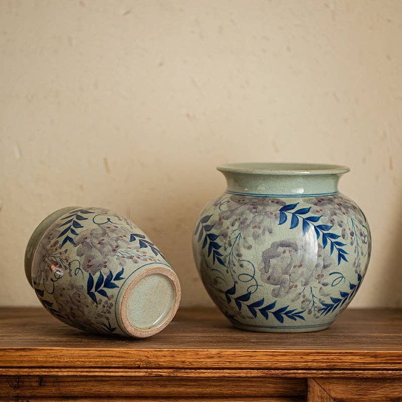 Gohobi Hand-painted Blue and White Vintage Vase