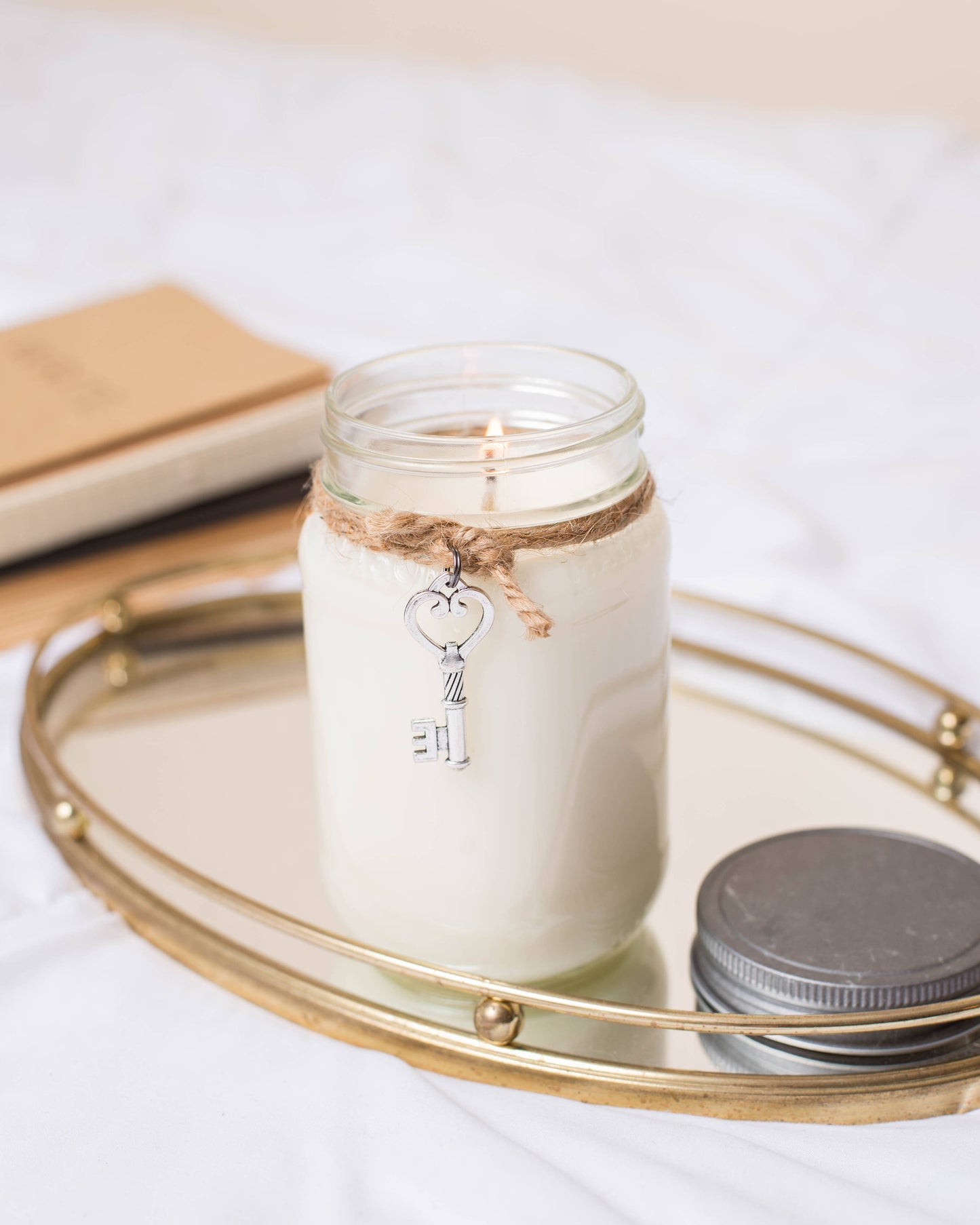 Mason Jar Candle with Key Charm