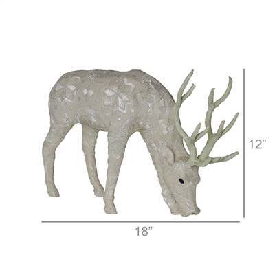 Scandinavian Stag Grazing - M- Embroidered White