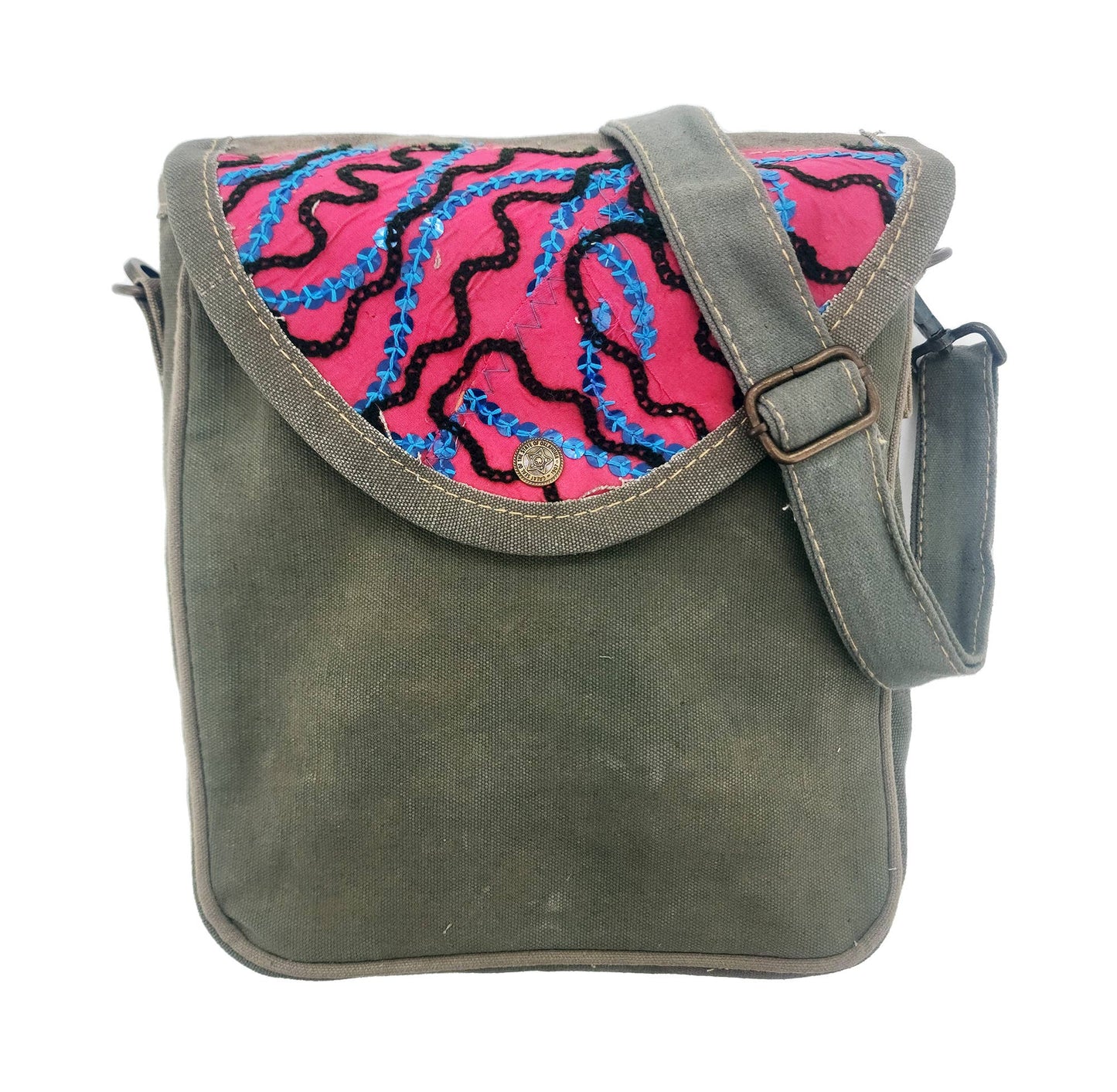 Vintage Textile Trimmed Recycled Military Tent Crossbody