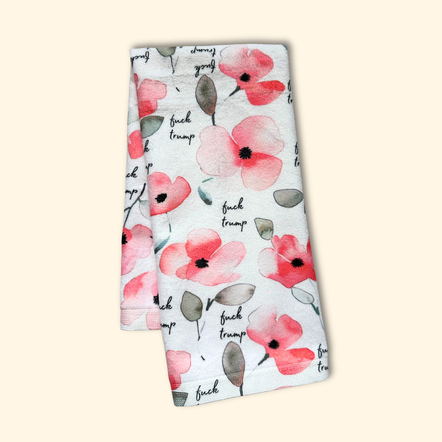 Watercolor Poppy Fuck Trump Hand Towel
