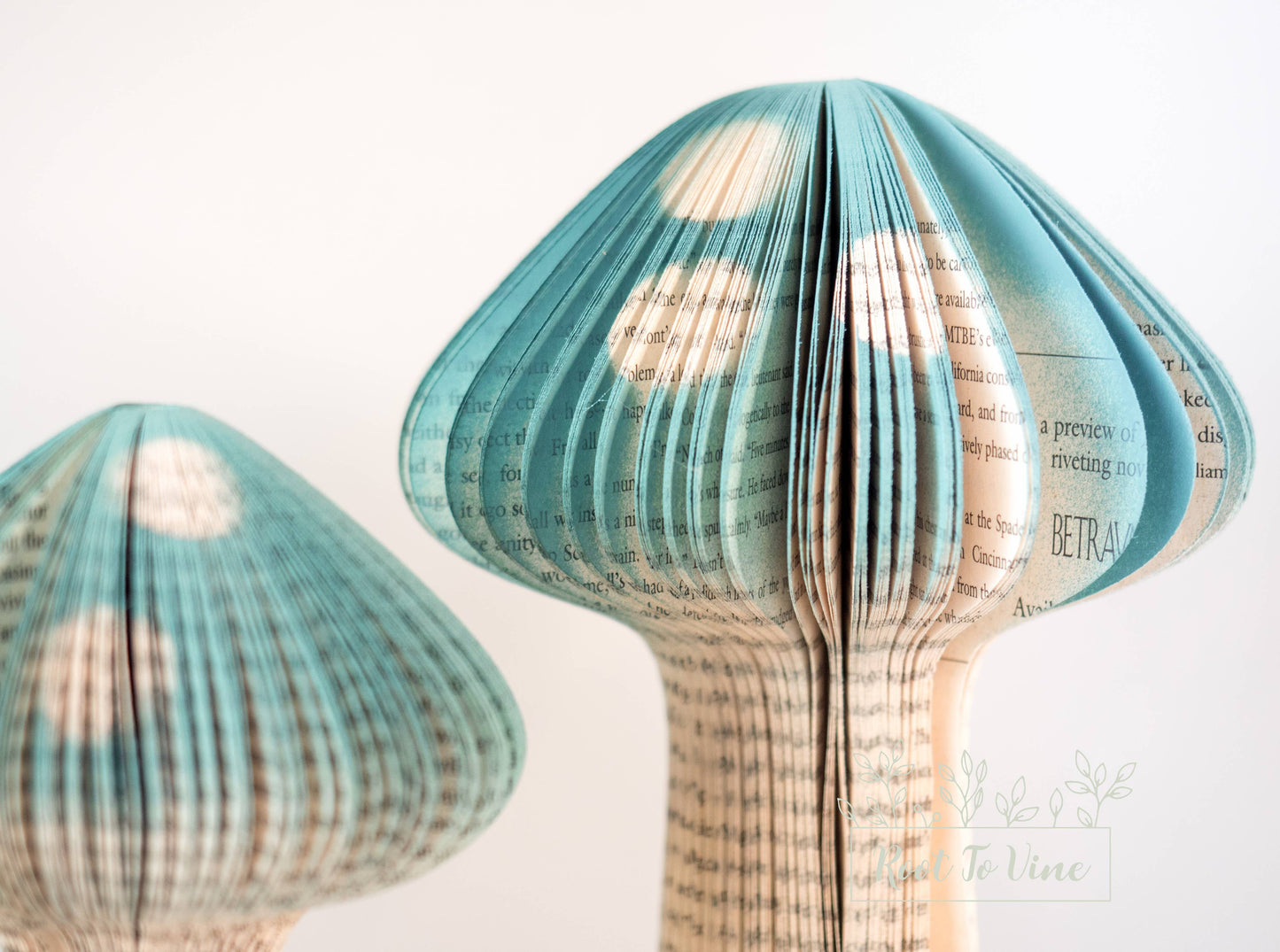 Book Page Mushrooms-Teal-Easter Decor-Gift-Eco-Friendly Gift