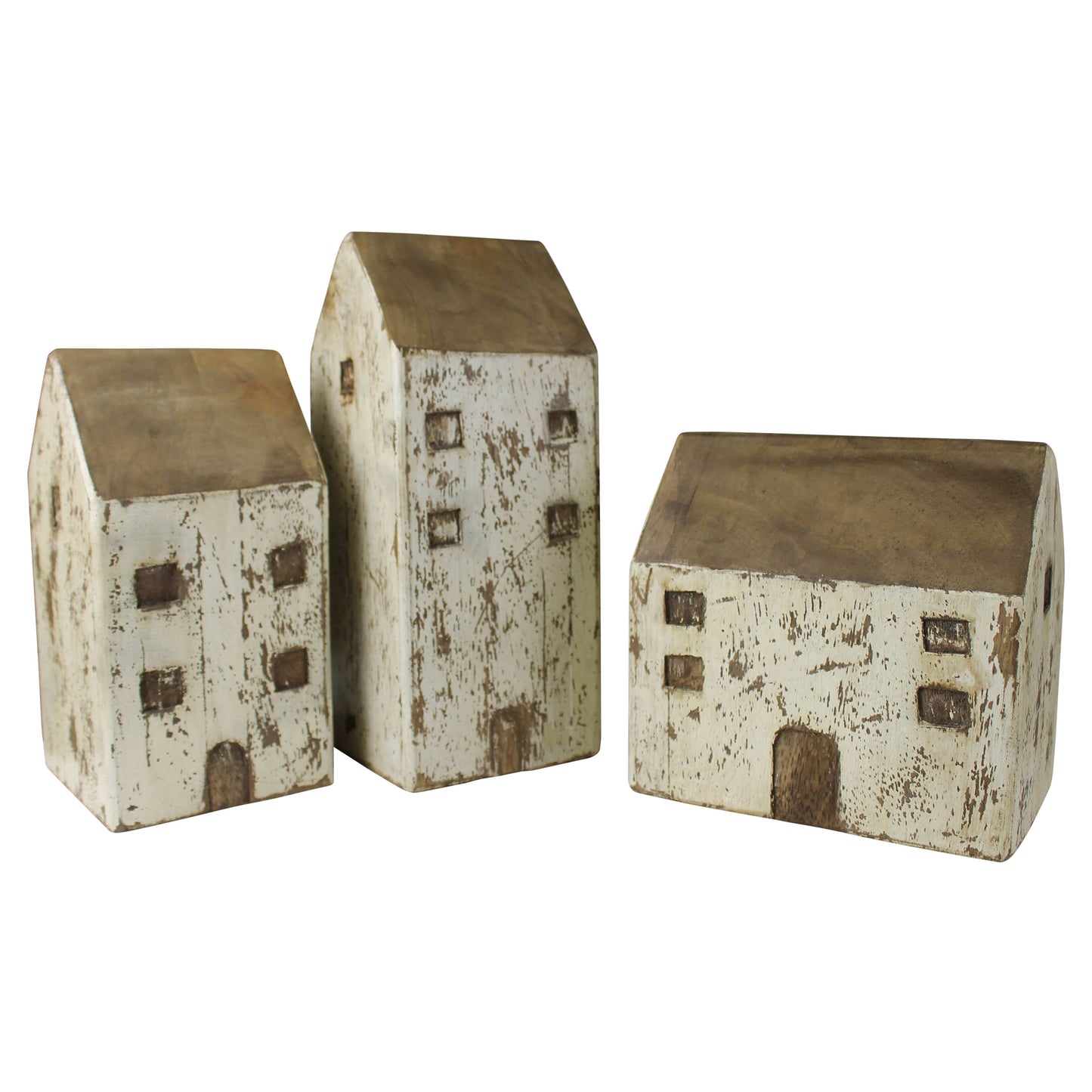 Wood Cottages, Set of 3, White