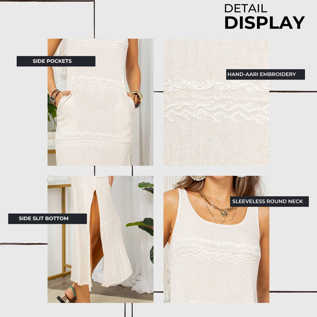 Earthy Serenade: Rayon Flax And Aari Split Mid Dress