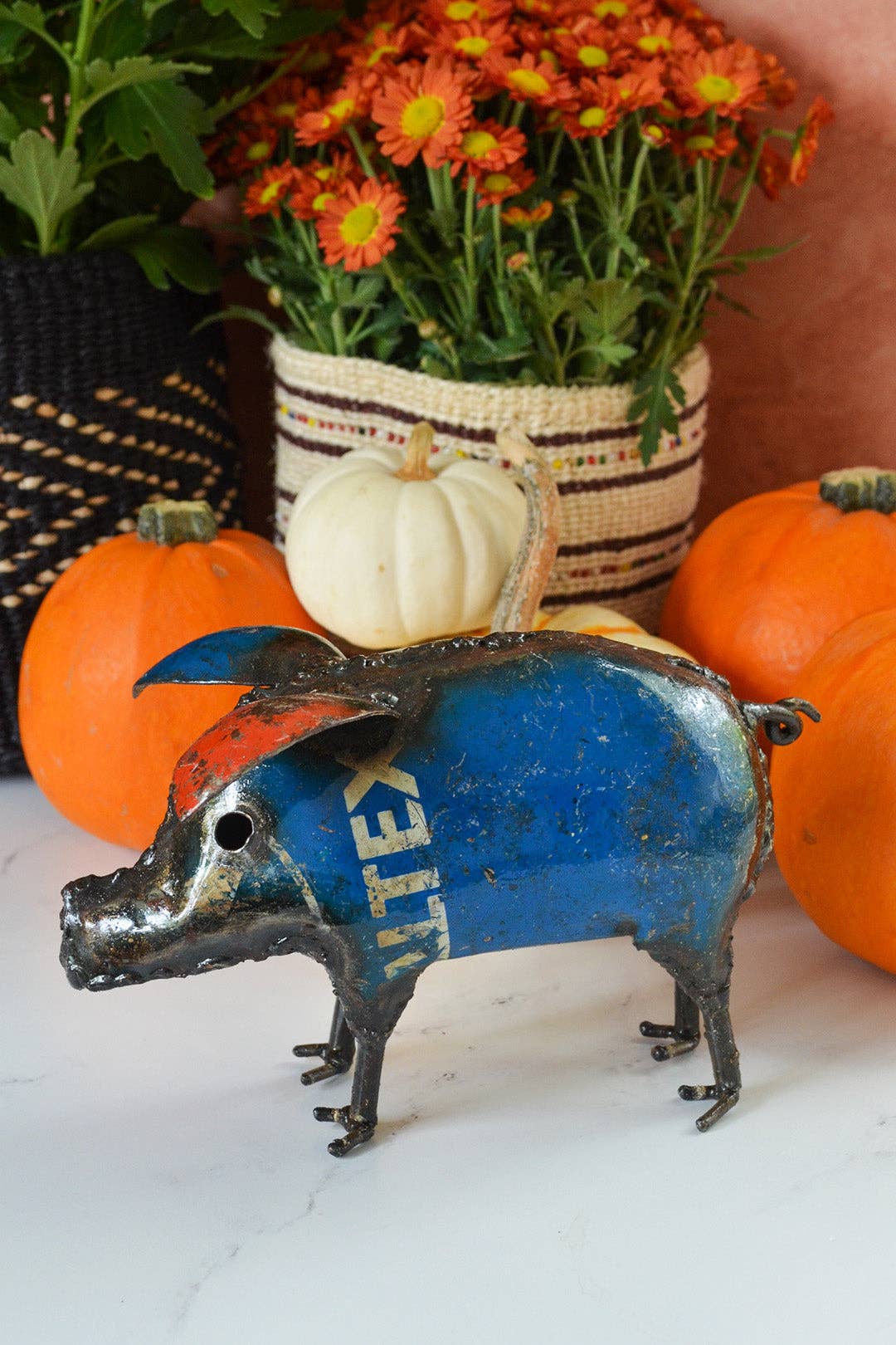 Colorful Recycled Metal Pig Sculpture (Assorted)