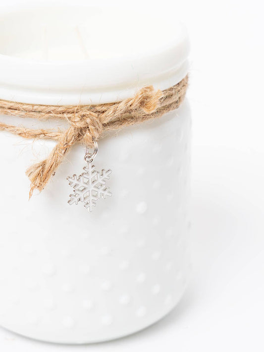 White Vintage Hobnail with White Snowflake Charm