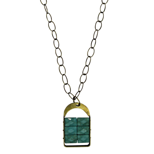 Capsule Necklace, Brass, Turquoise