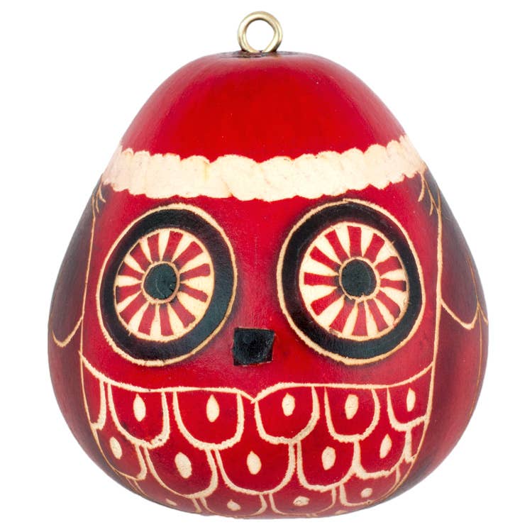 Christmas Owl Mini - Gourd Ornament - Holiday Ornament Decor 2024
