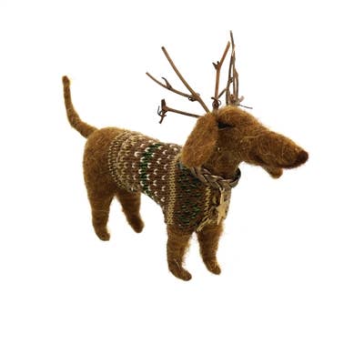 Reindog Daschund with Antlers Ornament, Felt