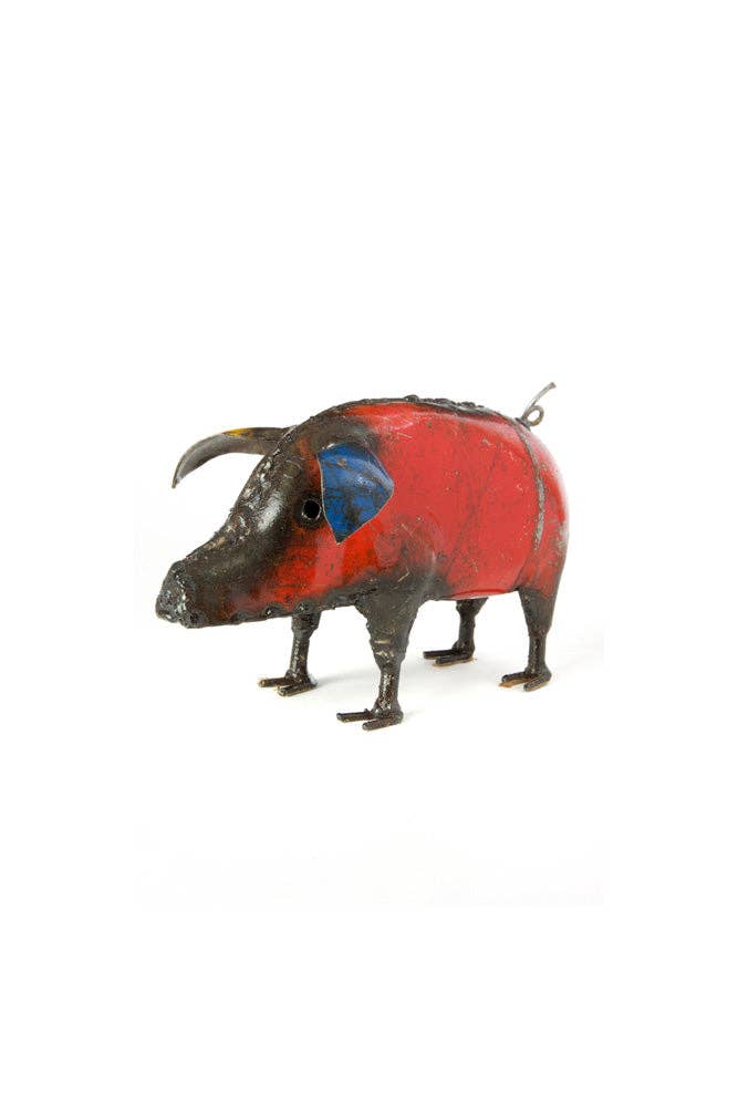 Colorful Recycled Metal Pig Sculpture (Assorted)