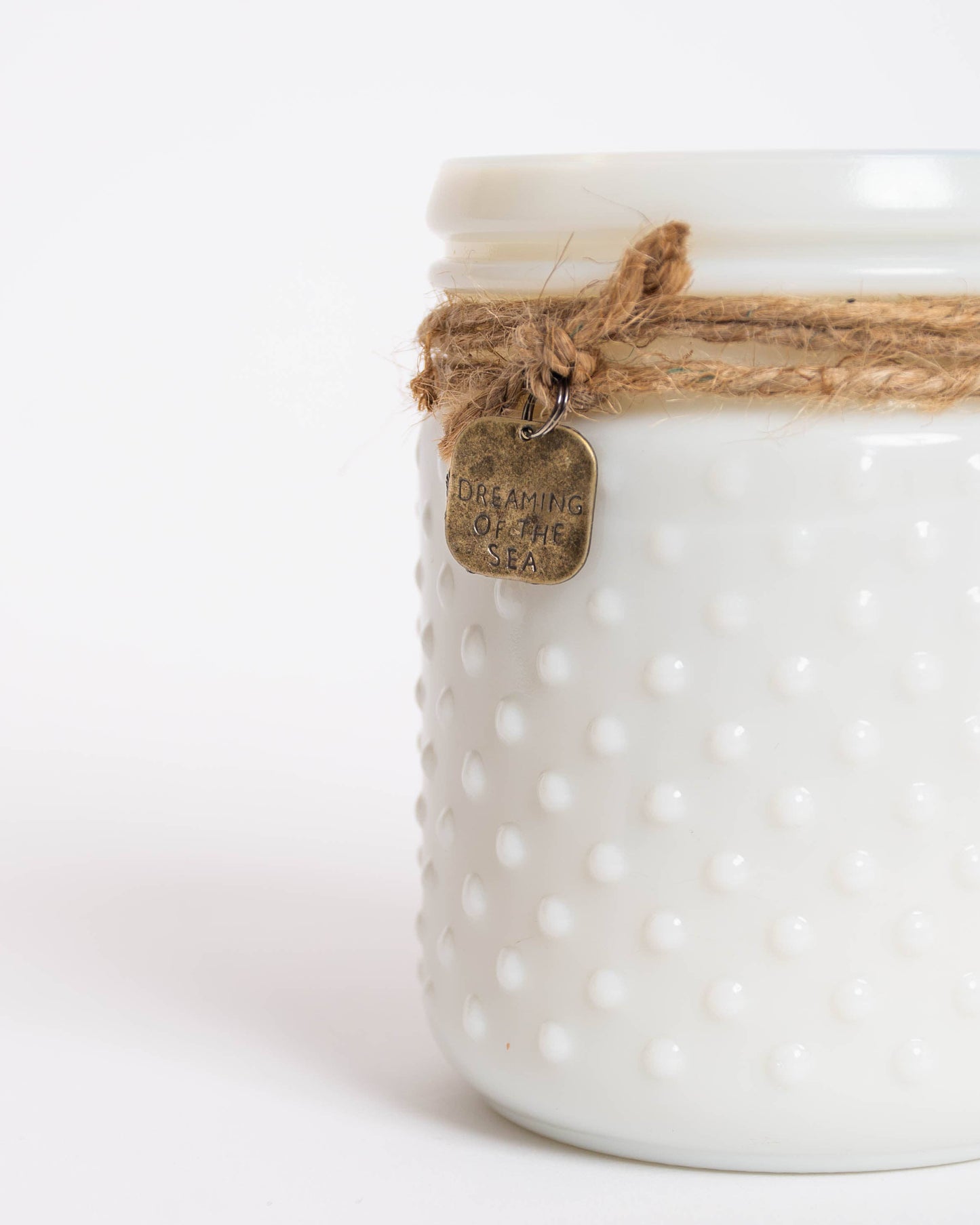 White Vintage Hobnail Jar Candle with Stamped Pendant