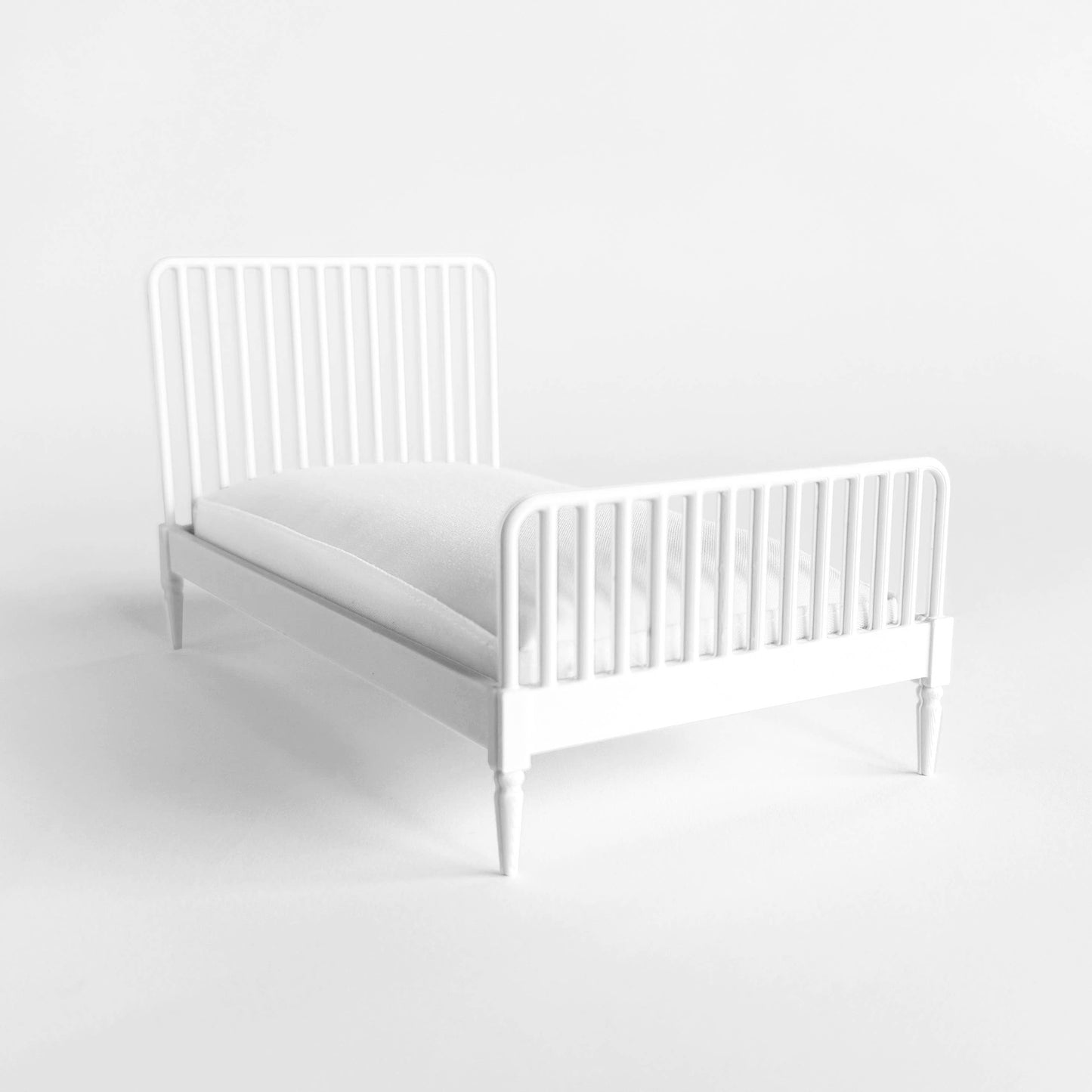 1:12 Scale Dollhouse Bed with Mattress, Twin or Queen