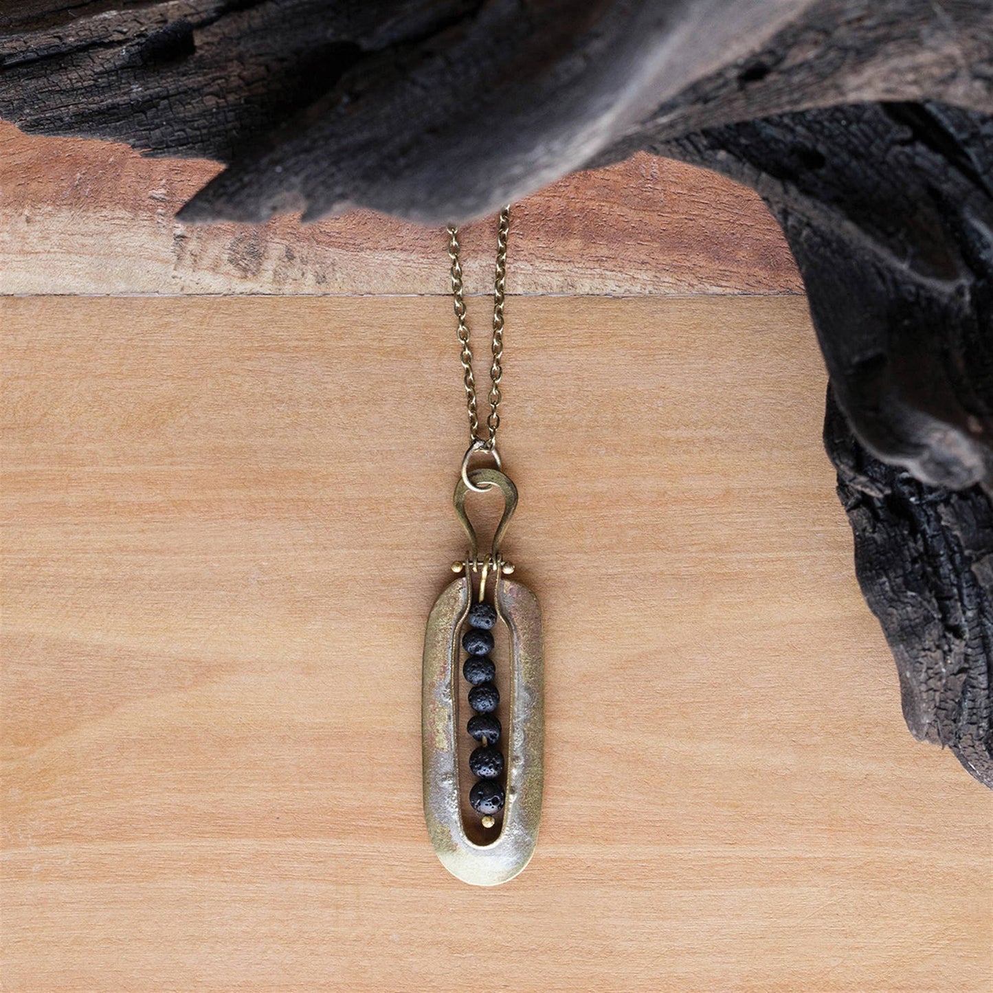 Kona Brass Necklace - Lava Stones