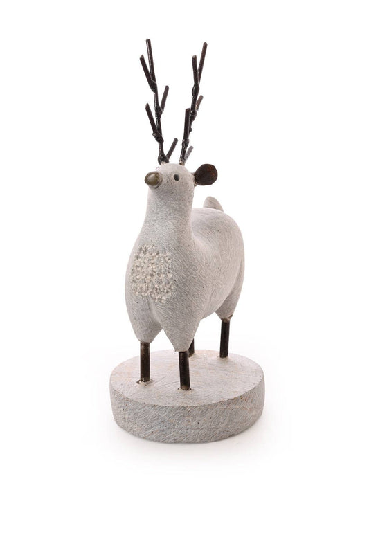 Stone and Metal Reindeer Sculpture