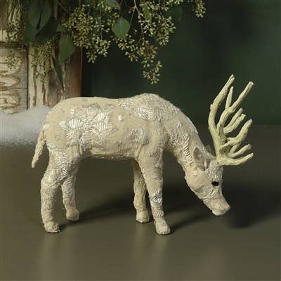 Scandinavian Stag Grazing - Sm - Embroidered White