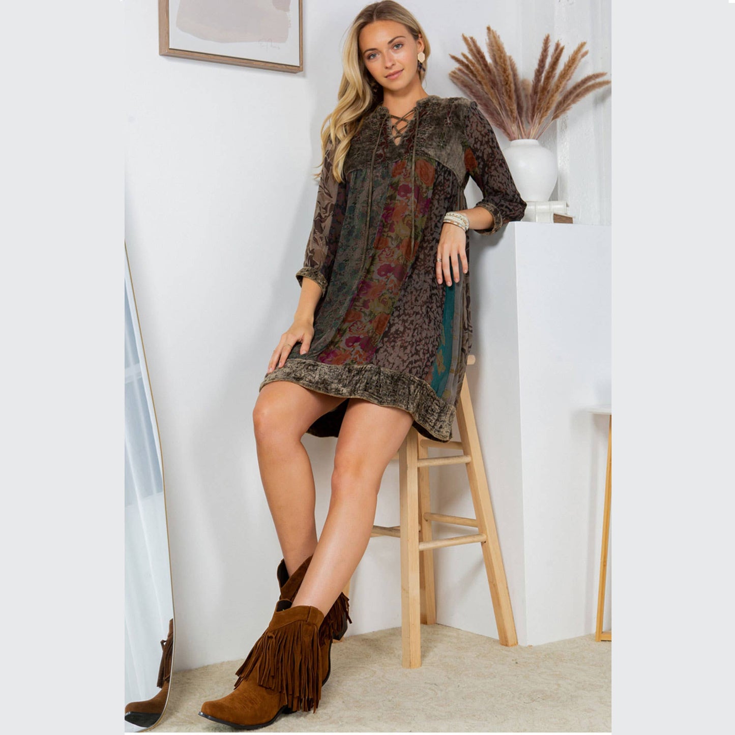 Chic Bohemian Stone-Washed Babydoll Dress SIZE: XS TO 3X