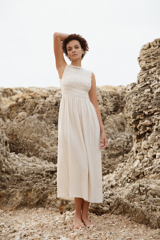 735 ALBER Gathered dress in organic cotton muslin